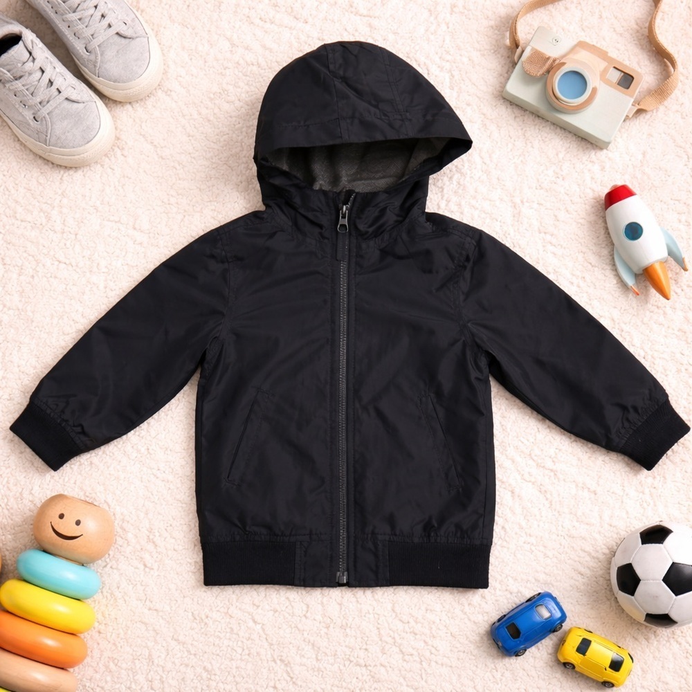 The Children’s Place Black/Navy Zip Hooded Jacket Toddler 3T